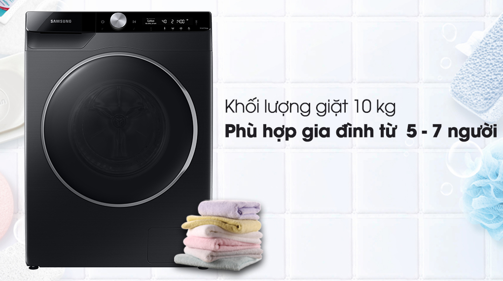 Máy giặt Samsung Inverter 10kg WW10TP44DSB/SV-Khối lượng giặt 10kg, phù hợp gia đình 5 - 7 người