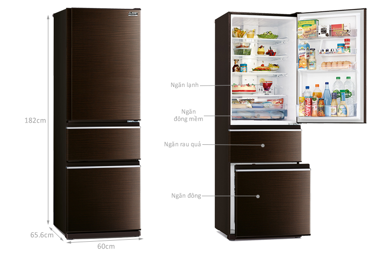 Tủ lạnh Mitsubishi Electric Inverter 365 lít MR-CX46ER-BRW-V kích thước