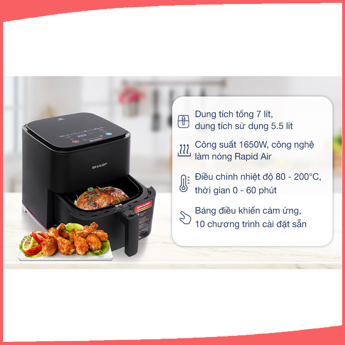 Hình ảnh sản phẩm - [KF-AF70EV-BK] Nồi Chiên Không Dầu Sharp 7.0 Lít