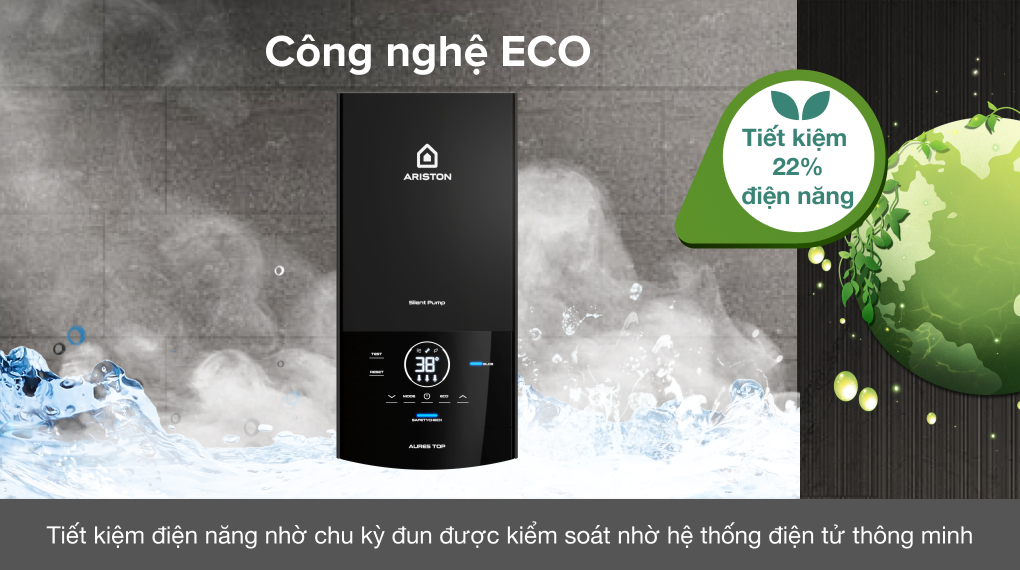 Máy nước nóng trực tiếp Ariston 4500W AURES TOP 4.5P - Công nghệ ECO tiết kiệm điện năng.