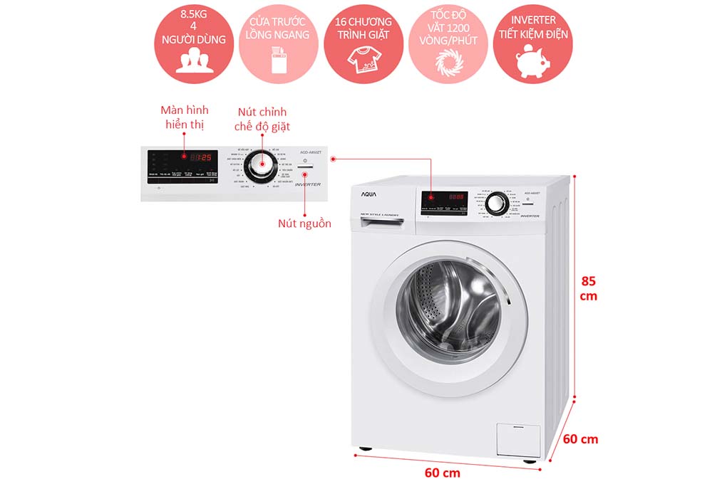 Hình ảnh sản phẩm - [AQD-A850ZT] Máy giặt Aqua inverter 8.5kg 