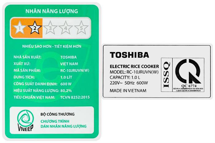 Hình ảnh sản phẩm - [RC-10JRUVN(W)] Nồi Cơm Điện Toshiba 1.0 Lít