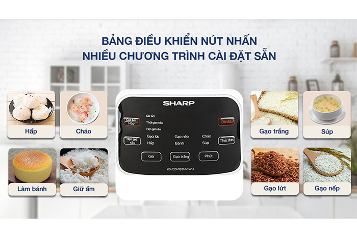 Hình ảnh sản phẩm - [KS-COM183MV-WH] Nồi Cơm Điện Tử Sharp 1.8 Lít