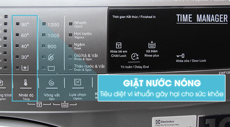Giặt nước nóng - Máy giặt Electrolux Inverter 8 kg EWF12844S