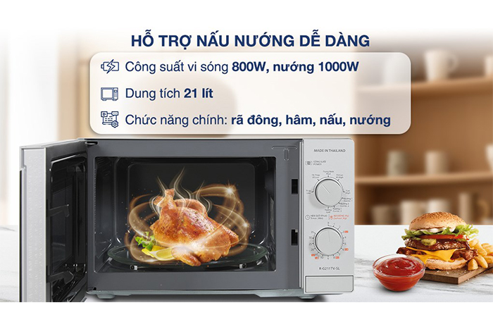 Hình ảnh sản phẩm - [R-G211TV-SL] Lò Vi Sóng Sharp Có Nướng 21 Lít