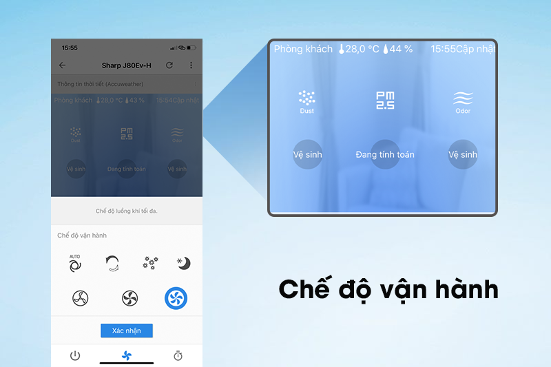 Điều khiển bằng điện thoại - Máy lọc không khí Sharp FP-J80EV-H