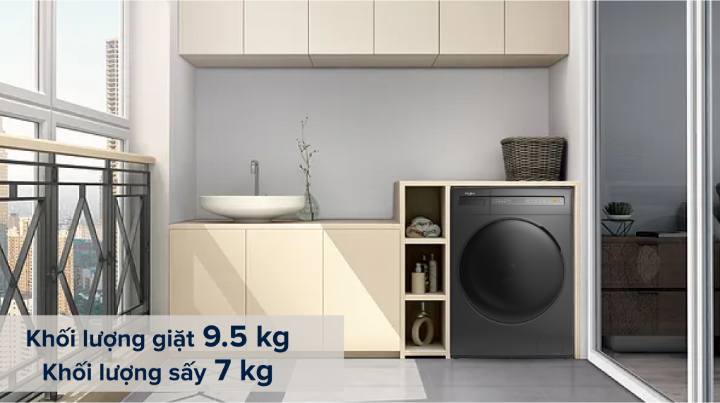 Khối lượng giặt quần áo 9.6kg hoặc sấy khoảng 7kg - Máy giặt sấy Whirlpool WWEB95702FG