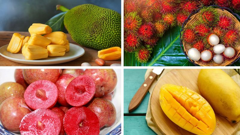 Một số trái cây có tính nóng như chôm chôm, xoài, mít, mận,...