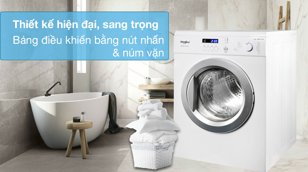 Thiết kế lồng giặt ngang, bảng điều khiển nút nhấn dễ sử dụng - Máy sấy Whirlpool AWD712S2