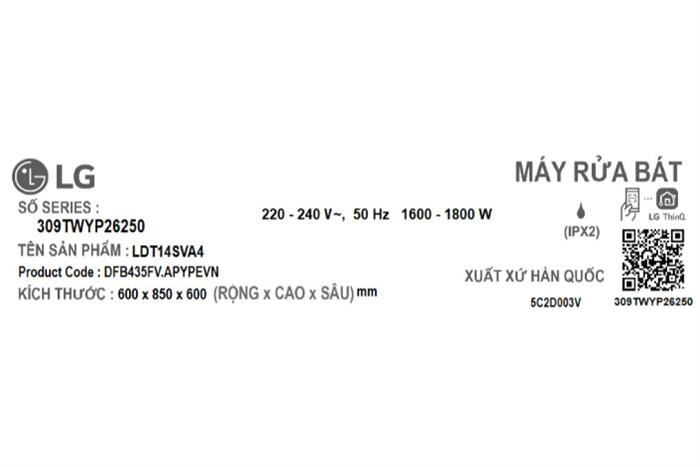 Hình ảnh sản phẩm - [LDT14SVA4] Máy Rửa Chén Độc Lập LG