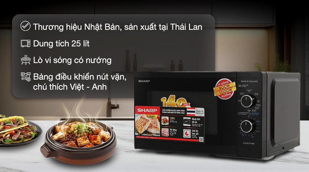 Hình ảnh sản phẩm - [R-G251TV-BK] Lò Vi Sóng Có Nướng Sharp 25 Lít