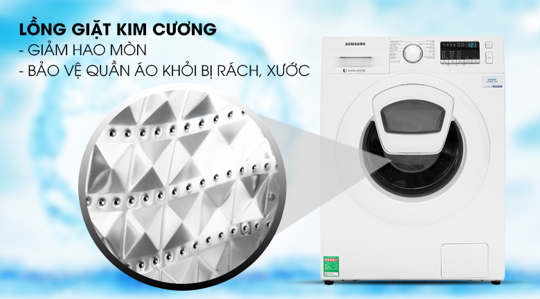 Lồng giặt kim cương - Máy giặt Samsung Addwash Inverter 9 Kg WW90K44G0YW/SV