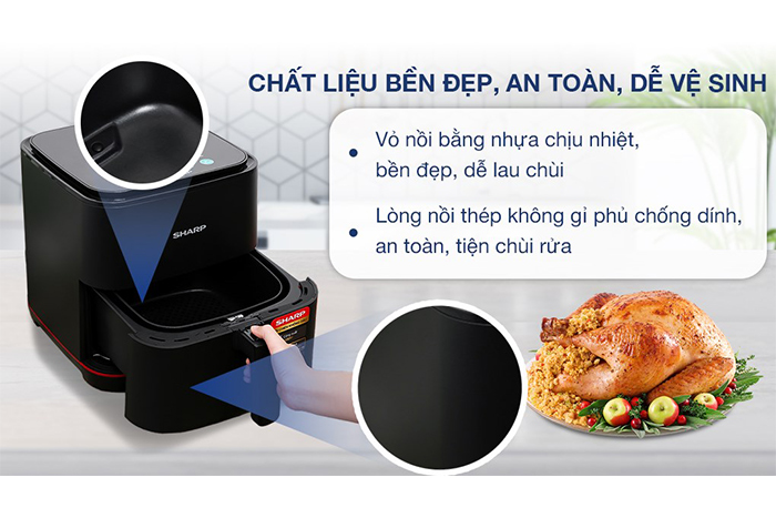 Hình ảnh sản phẩm - [KF-AF70EV-BK] Nồi Chiên Không Dầu Sharp 7.0 Lít