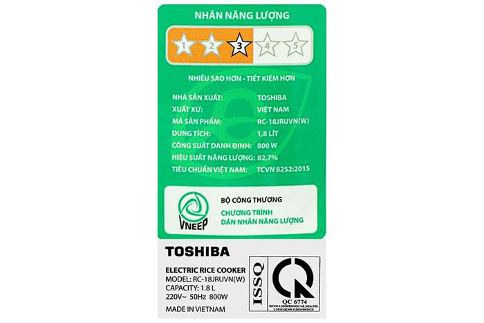 Hình ảnh sản phẩm - [RC-18JRUVN(W)] Nồi Cơm Điện Toshiba 1.8 Lít
