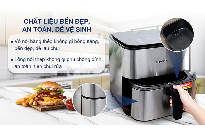 Hình ảnh sản phẩm - [KF-AF70EV-ST] Nồi Chiên Không Dầu Sharp 7 Lít