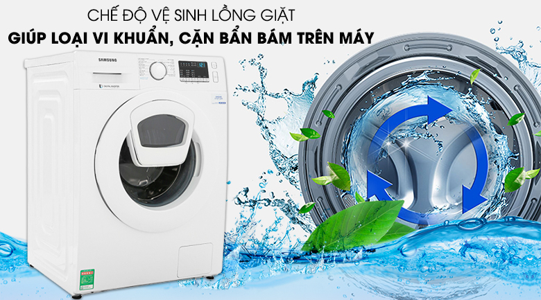 Vệ sinh lồng giặt tự động - Máy giặt Samsung Addwash Inverter 9 Kg WW90K44G0YW/SV