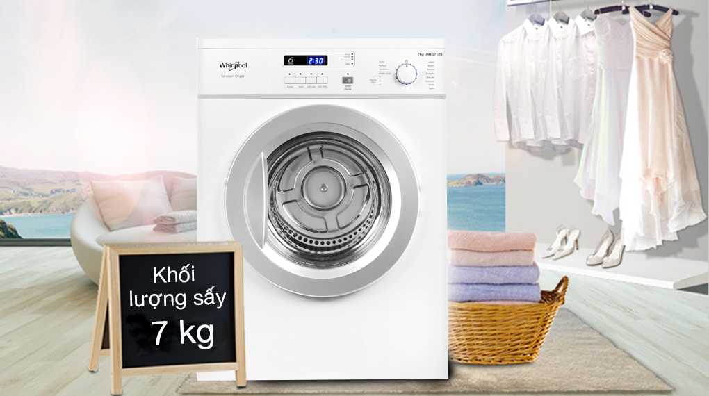 khối lượng quần áo đến tận 7kg-Máy sấy Whirlpool AWD712S2